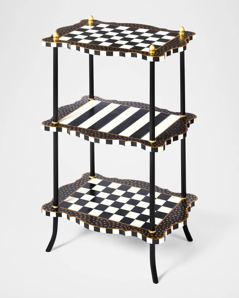 Black & White Check and Stripe 3-Tier Table